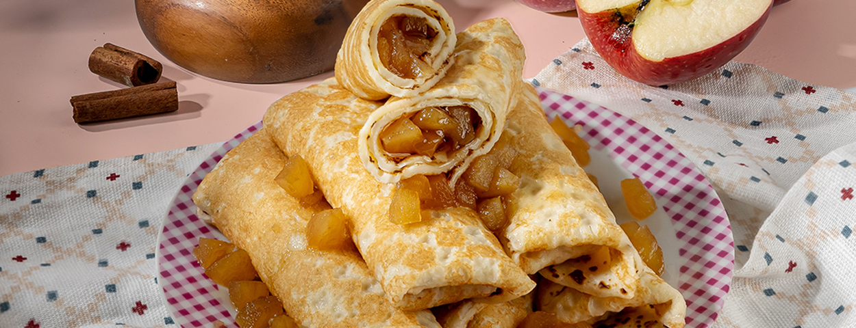 Coconut Crepe Rolls with Cinnamon Apple Filling