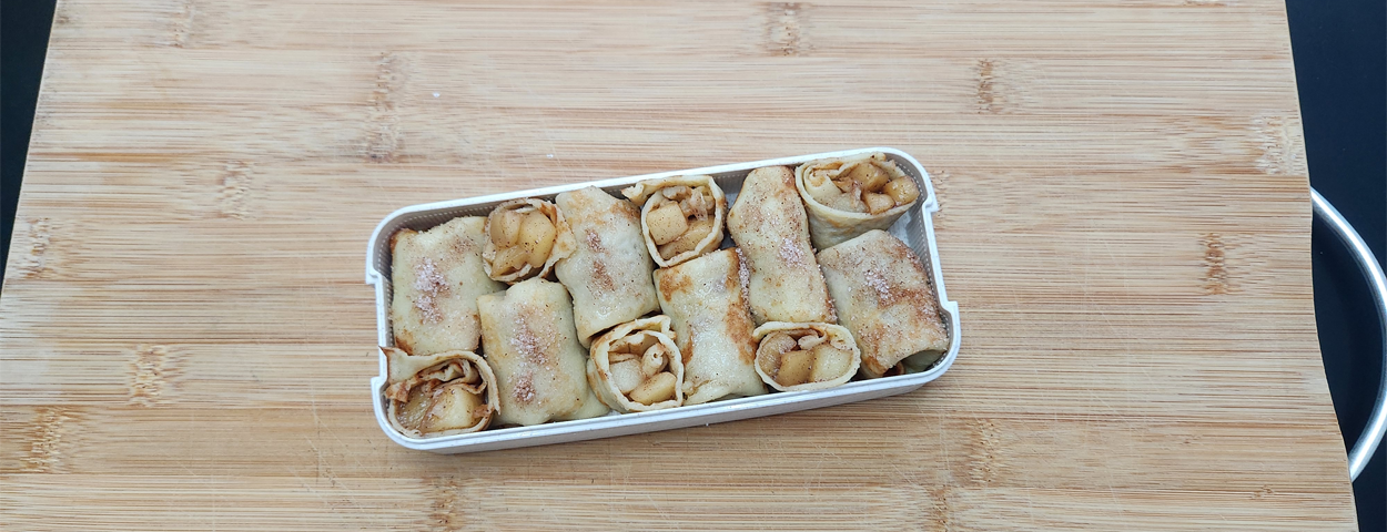 Coconut Crepe Rolls with Cinnamon Apple Filling