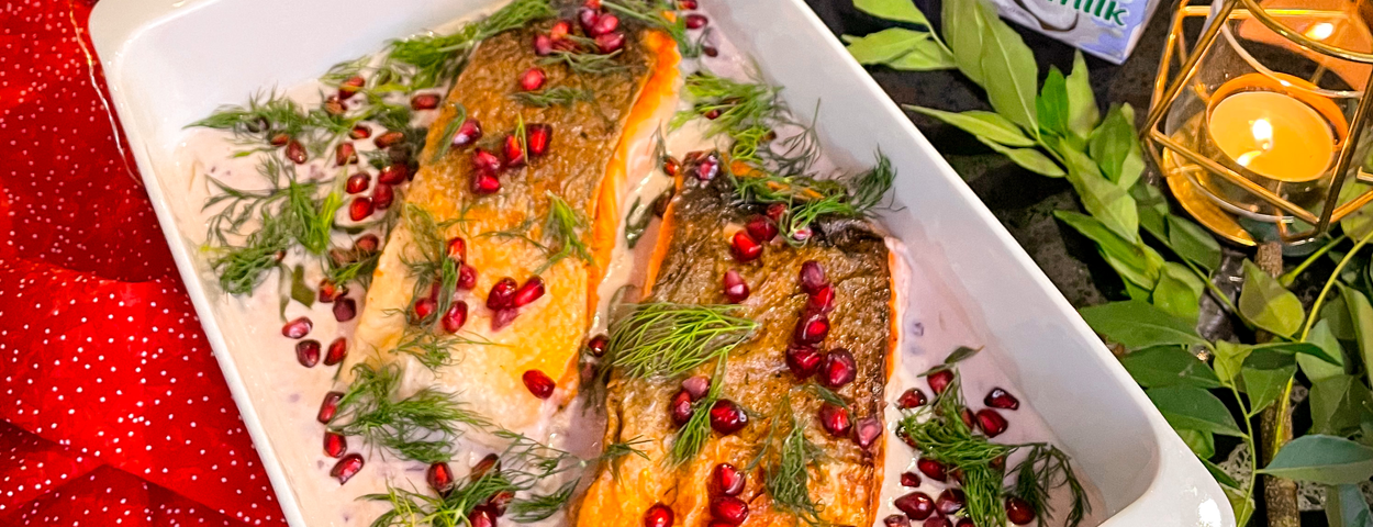 Salmon & Pomegranate in Coconut Cream Sauce