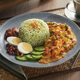 Pandan Nasi Lemak with Yellow Curry Chicken