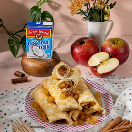 Coconut Crepe Rolls with Cinnamon Apple Filling